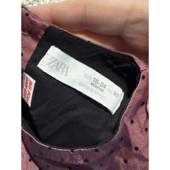 Zara Satin Polka Dot Dress Ruffle Long Sleeve Baby Girl 18-24M Spain Mauve - Picture 2 of 6